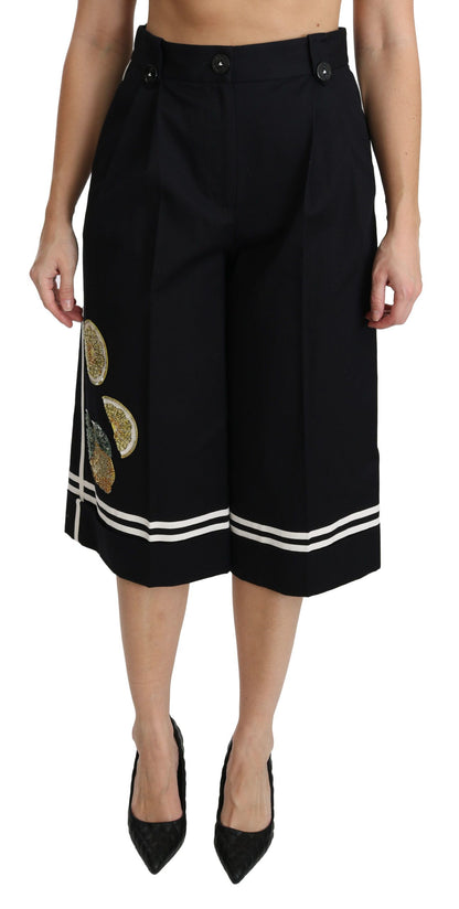 Dolce & Gabbana High Waist Palazzo Cropped Pants in Black Lemon Dolce & Gabbana