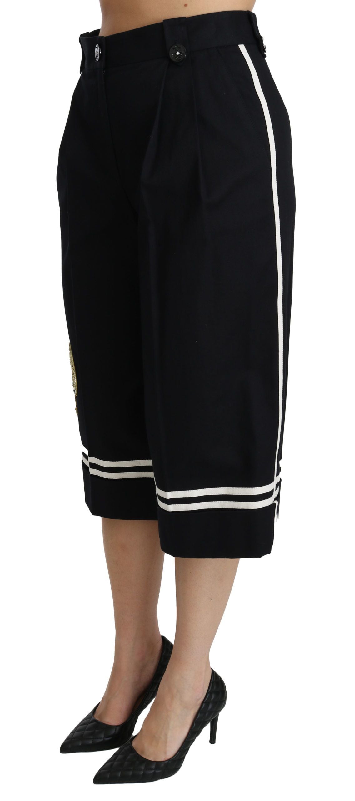 Dolce & Gabbana High Waist Palazzo Cropped Pants in Black Lemon Dolce & Gabbana