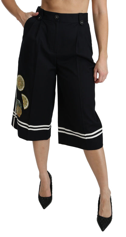 Dolce & Gabbana High Waist Palazzo Cropped Pants in Black Lemon Dolce & Gabbana