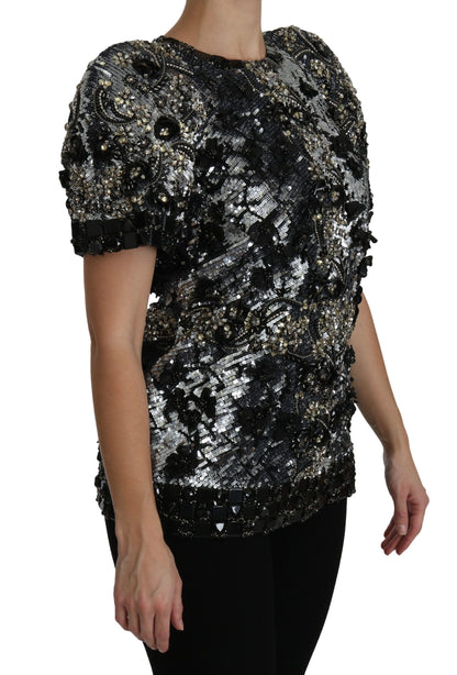 Dolce & Gabbana Sequined Crystal Embellished Crew Neck Top Dolce & Gabbana