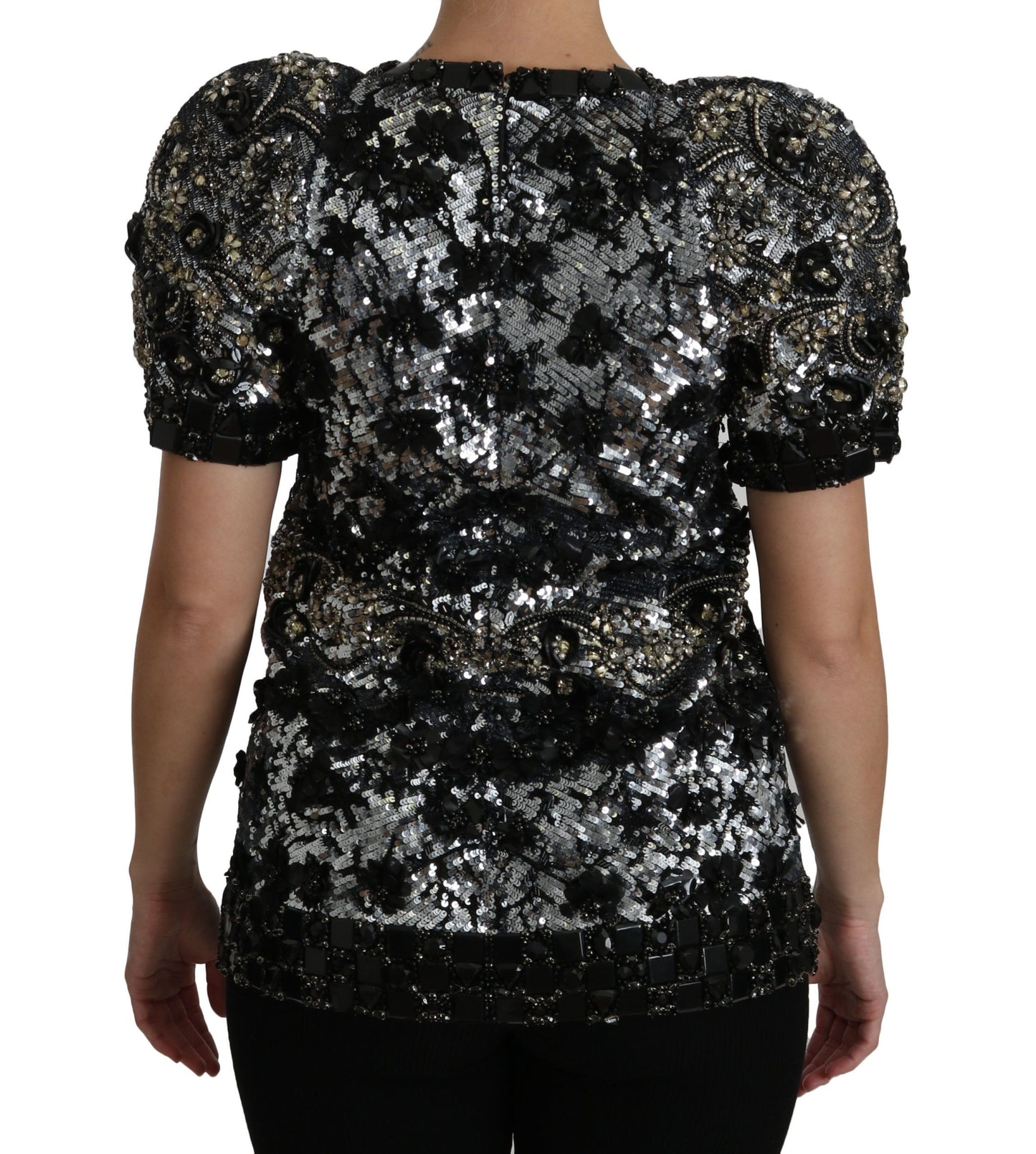 Dolce & Gabbana Sequined Crystal Embellished Crew Neck Top Dolce & Gabbana