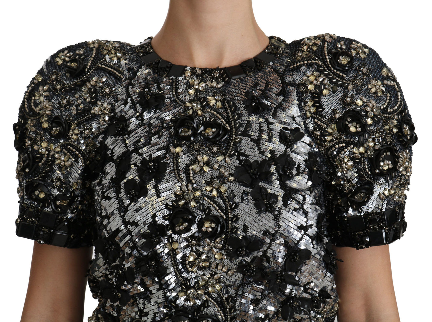 Dolce & Gabbana Sequined Crystal Embellished Crew Neck Top Dolce & Gabbana