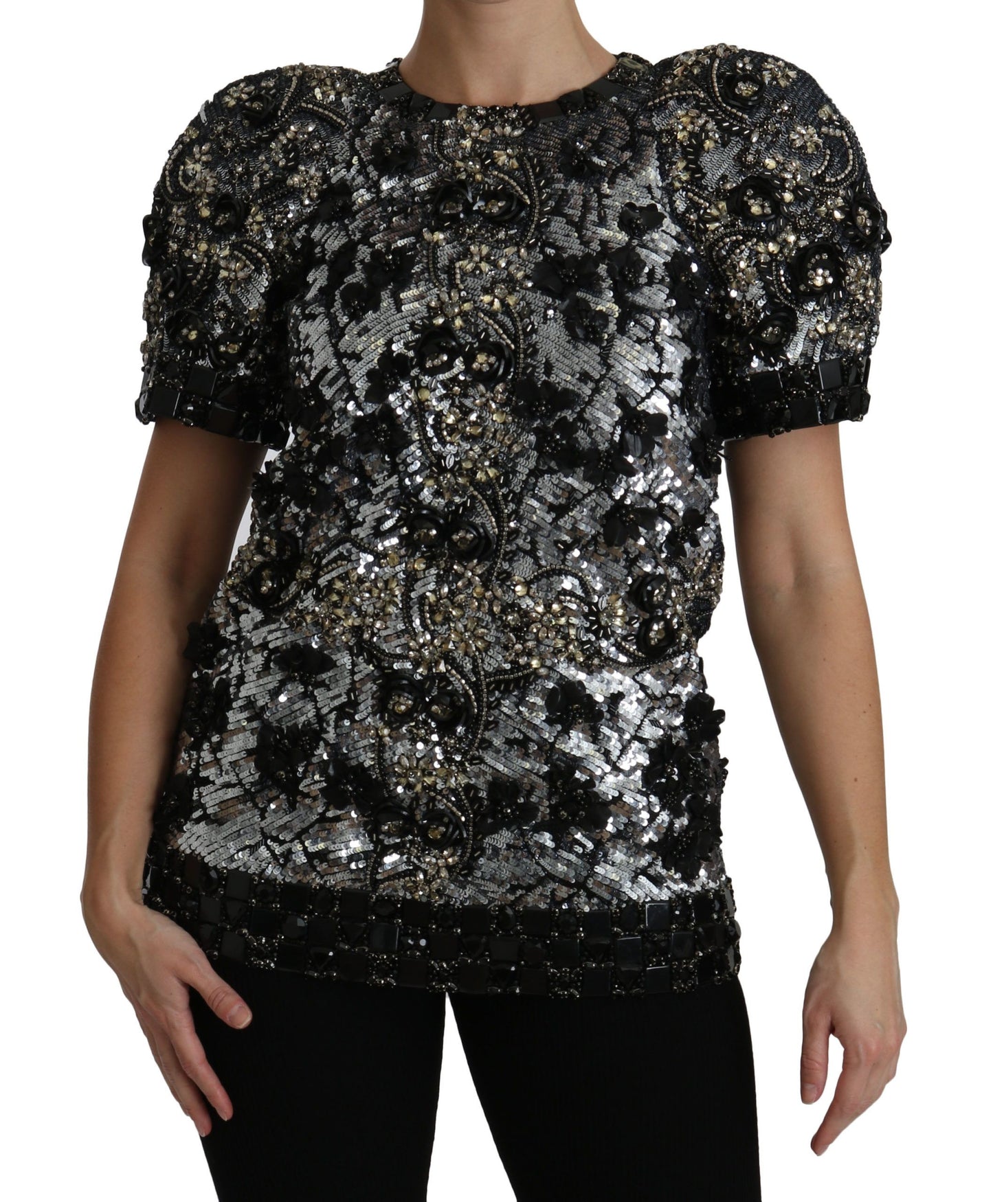 Dolce & Gabbana Sequined Crystal Embellished Crew Neck Top Dolce & Gabbana