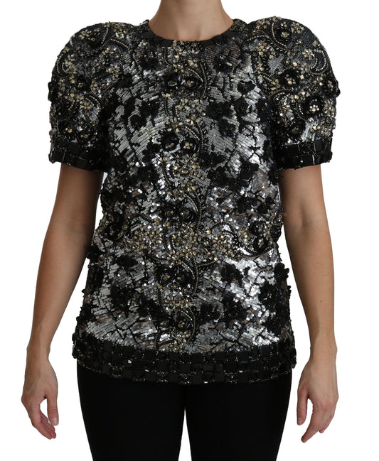 Dolce & Gabbana Sequined Crystal Embellished Crew Neck Top Dolce & Gabbana