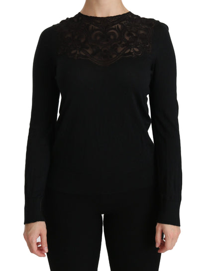 Dolce & Gabbana Elegant Silk-Blend Black Lace Blouse Dolce & Gabbana