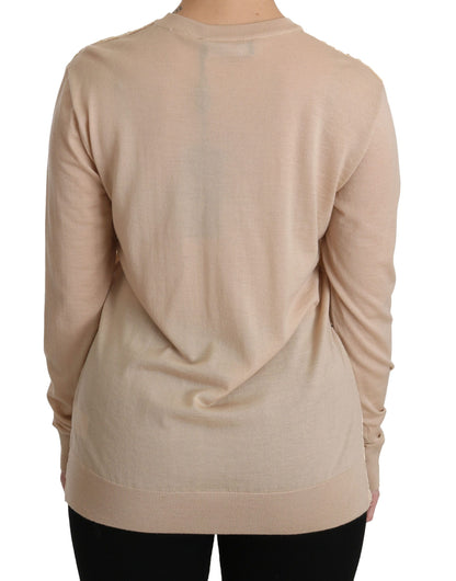 Dolce & Gabbana Elegant Beige Lace Crew Neck Cashmere Blouse Dolce & Gabbana