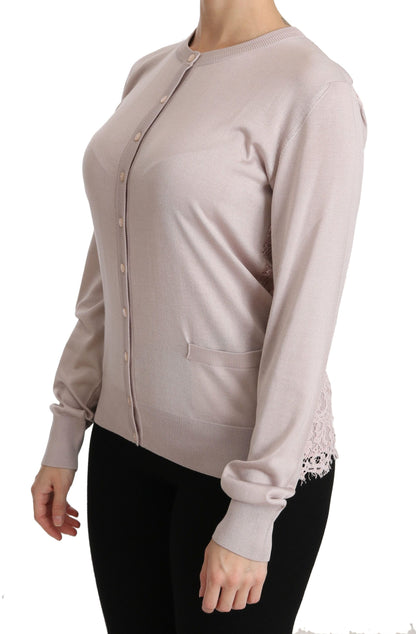 Dolce & Gabbana Silk Blend Pink Crew Neck Cardigan Dolce & Gabbana