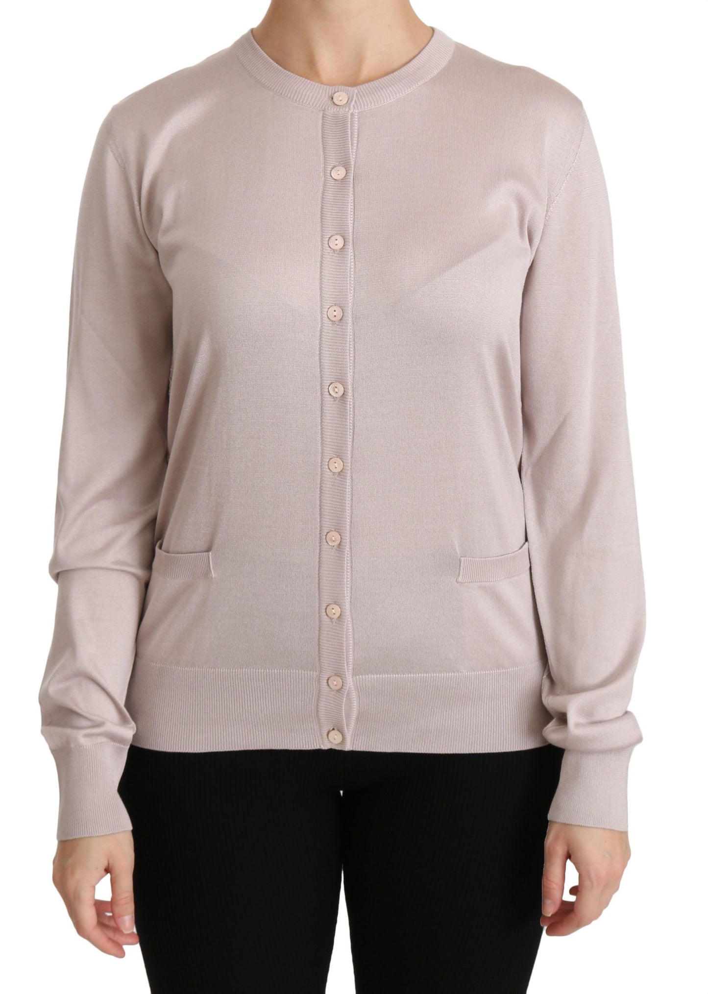 Dolce & Gabbana Silk Blend Pink Crew Neck Cardigan Dolce & Gabbana