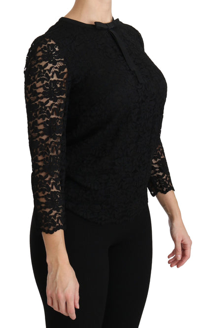 Dolce & Gabbana Elegant Black Lace Crew Neck Blouse Dolce & Gabbana