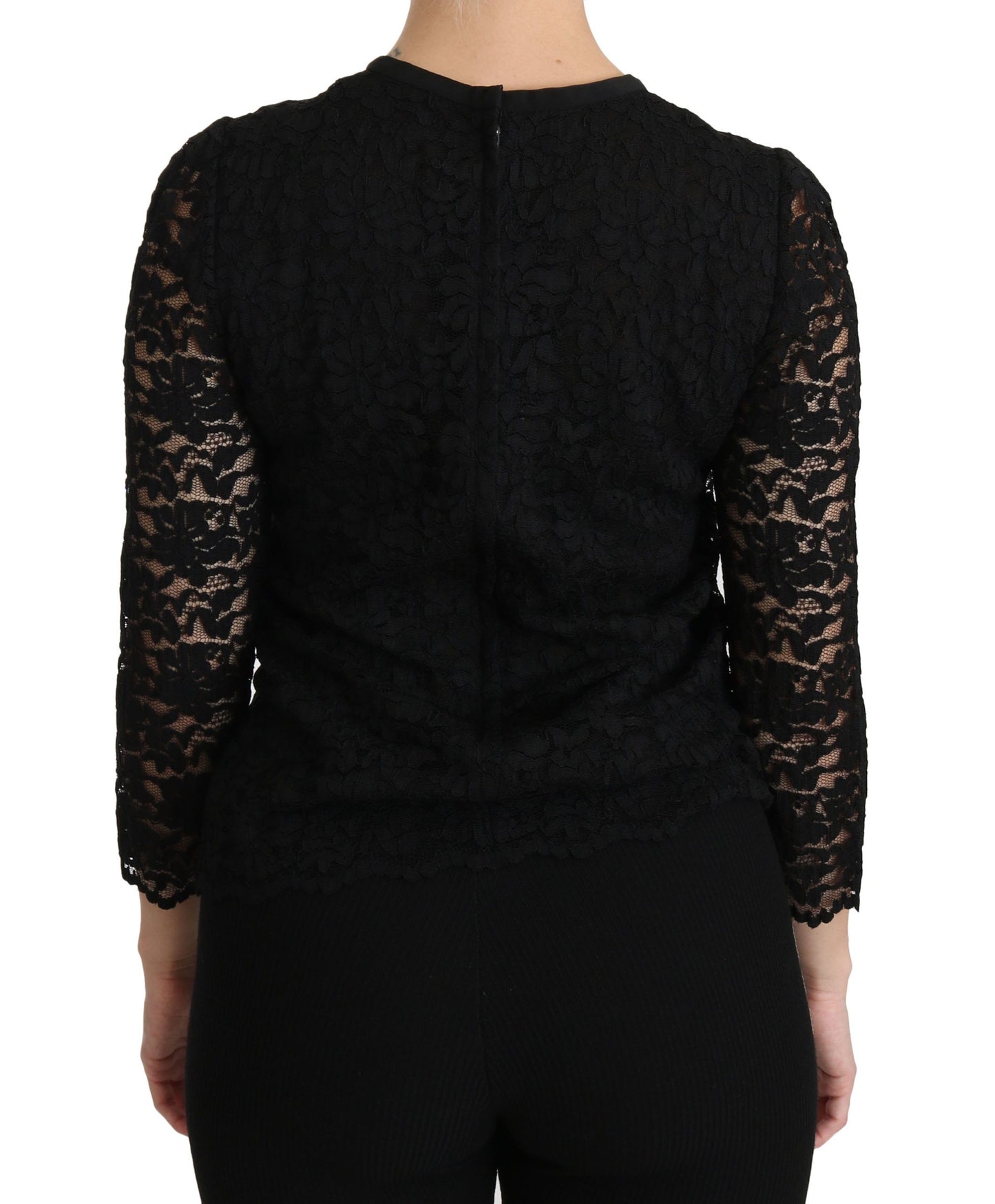 Dolce & Gabbana Elegant Black Lace Crew Neck Blouse Dolce & Gabbana