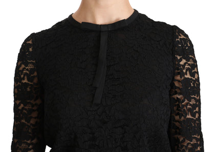 Dolce & Gabbana Elegant Black Lace Crew Neck Blouse Dolce & Gabbana