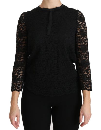 Dolce & Gabbana Elegant Black Lace Crew Neck Blouse Dolce & Gabbana