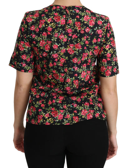 Dolce & Gabbana Elegant Black Floral Crew Neck Top Dolce & Gabbana