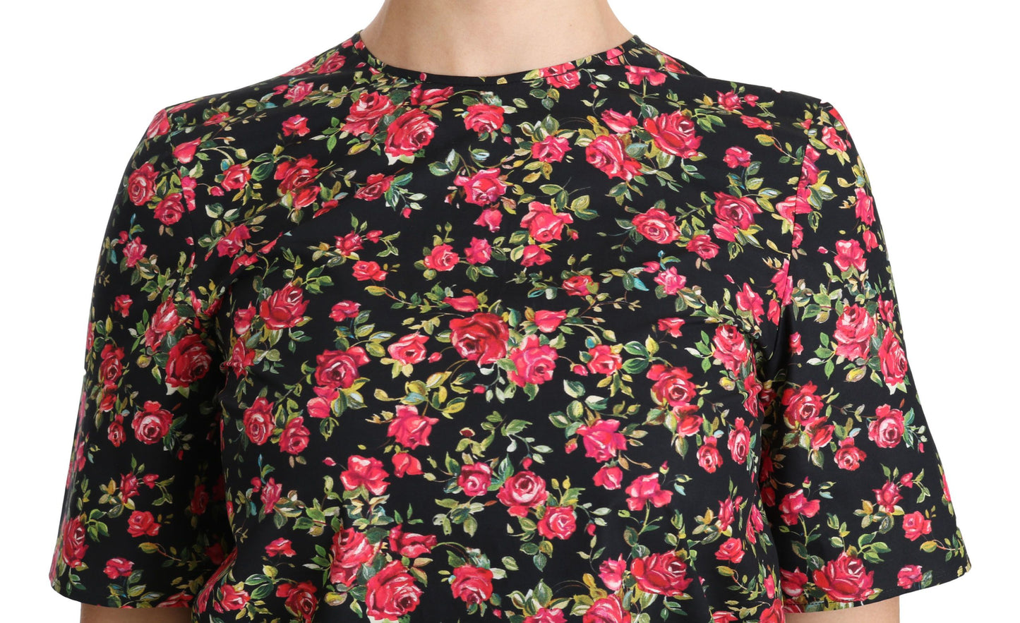 Dolce & Gabbana Elegant Black Floral Crew Neck Top Dolce & Gabbana