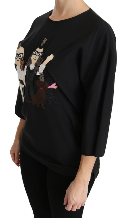 Dolce & Gabbana Elegant Black Silk Stretch Embroidered Top Dolce & Gabbana