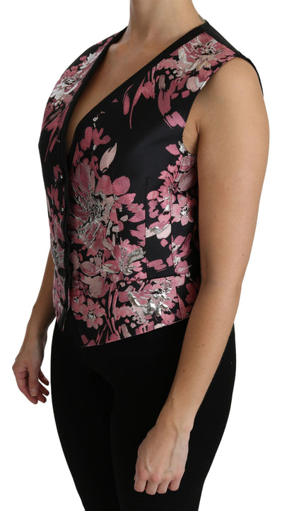 Dolce & Gabbana Elegant Floral Brocade Plunging Vest Top Dolce & Gabbana