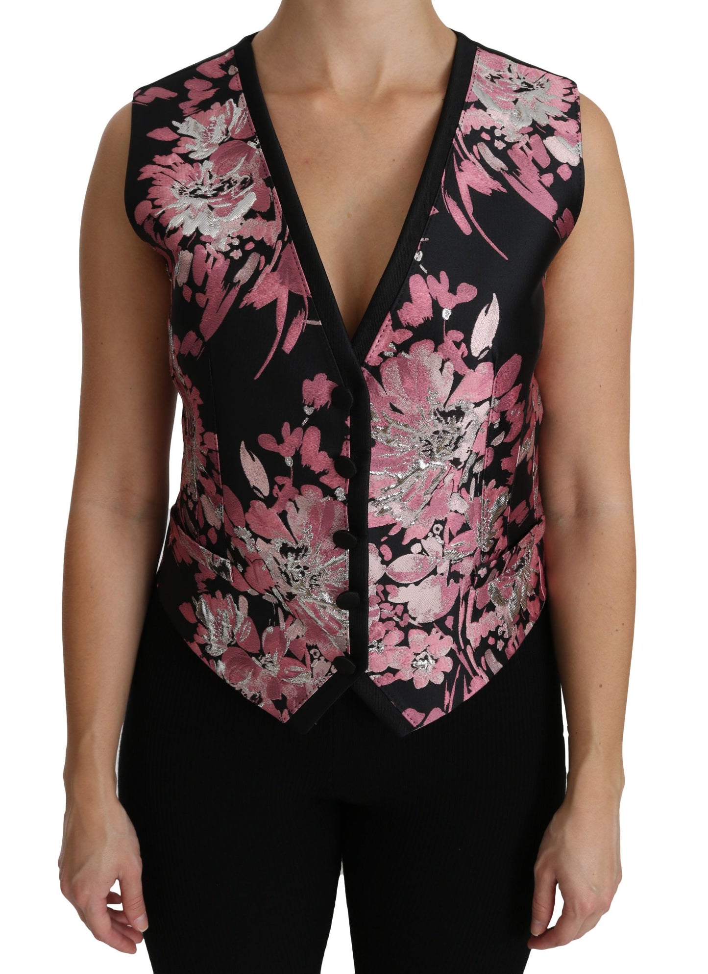 Dolce & Gabbana Elegant Floral Brocade Plunging Vest Top Dolce & Gabbana