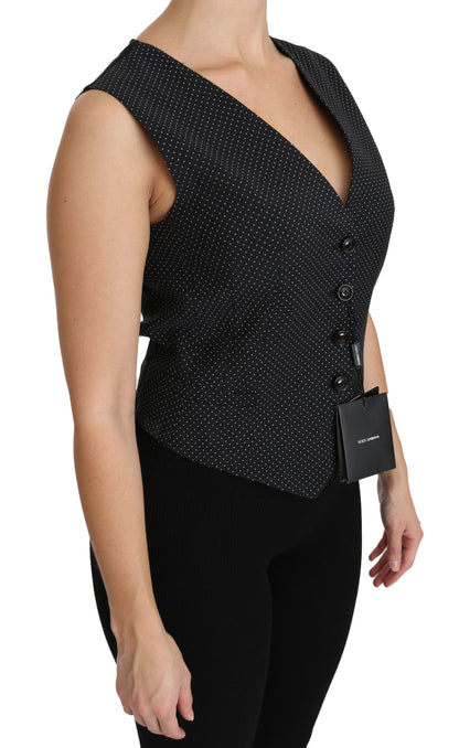 Dolce & Gabbana Chic Black Dotted Wool Blend Sleeveless Vest Dolce & Gabbana