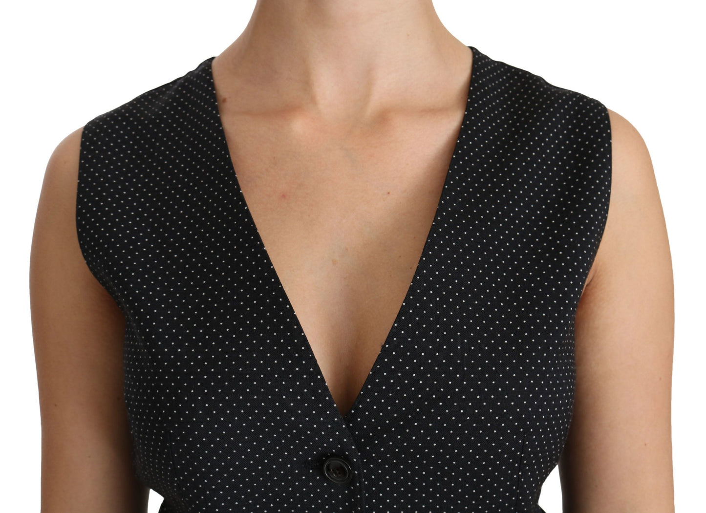 Dolce & Gabbana Chic Black Dotted Wool Blend Sleeveless Vest Dolce & Gabbana