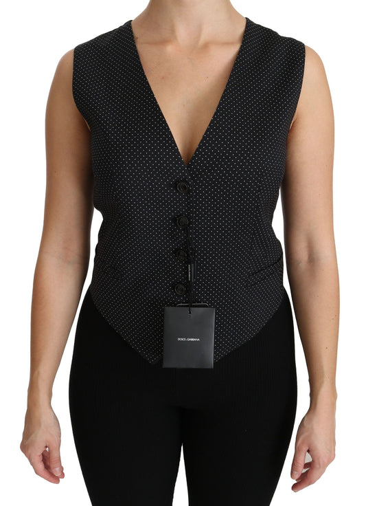 Dolce & Gabbana Chic Black Dotted Wool Blend Sleeveless Vest Dolce & Gabbana