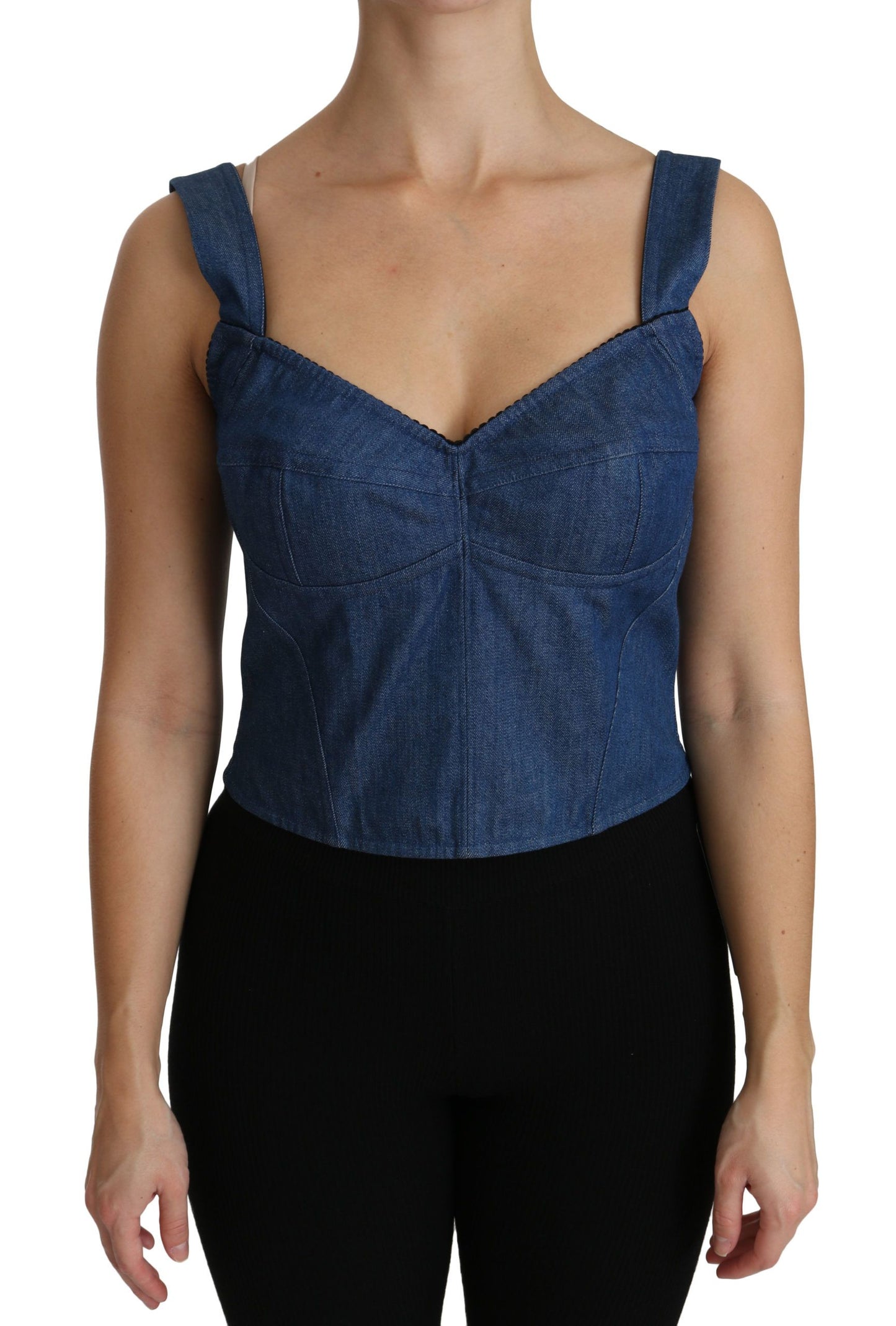 Dolce & Gabbana Elegant Sleeveless Bustier Top in Blue Dolce & Gabbana