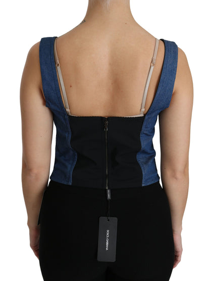 Dolce & Gabbana Elegant Sleeveless Bustier Top in Blue Dolce & Gabbana