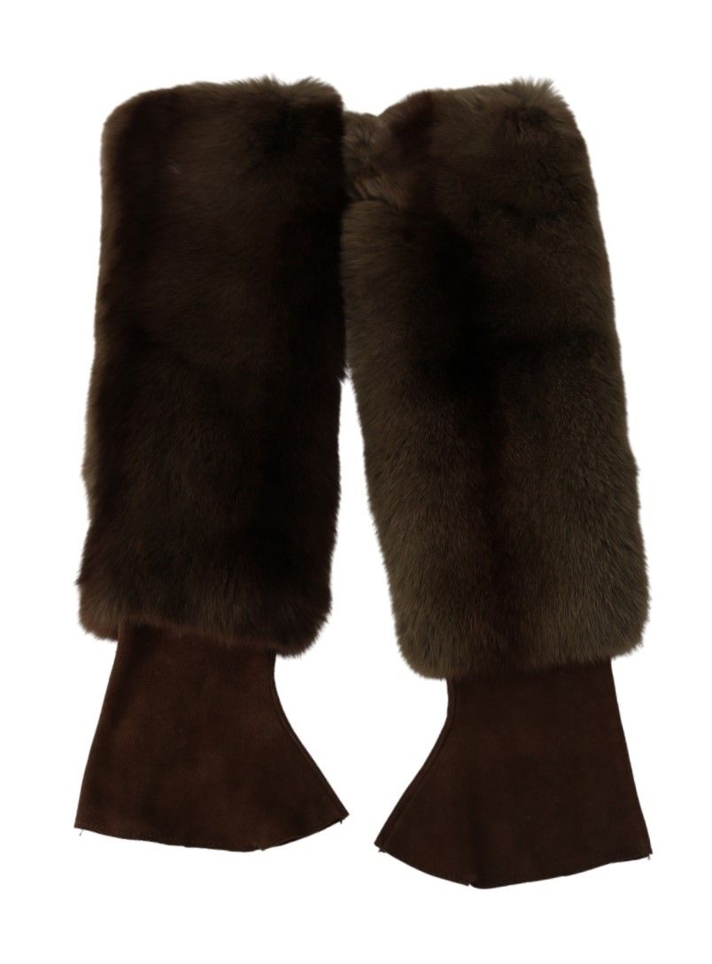 Dolce & Gabbana Elegant Brown Fur & Leather Elbow-Length Gloves Dolce & Gabbana