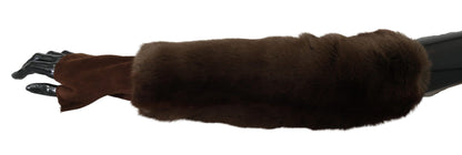 Dolce & Gabbana Elegant Brown Fur & Leather Elbow-Length Gloves Dolce & Gabbana