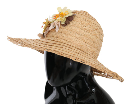 Dolce & Gabbana Elegant Beige Floral Bucket Hat Dolce & Gabbana