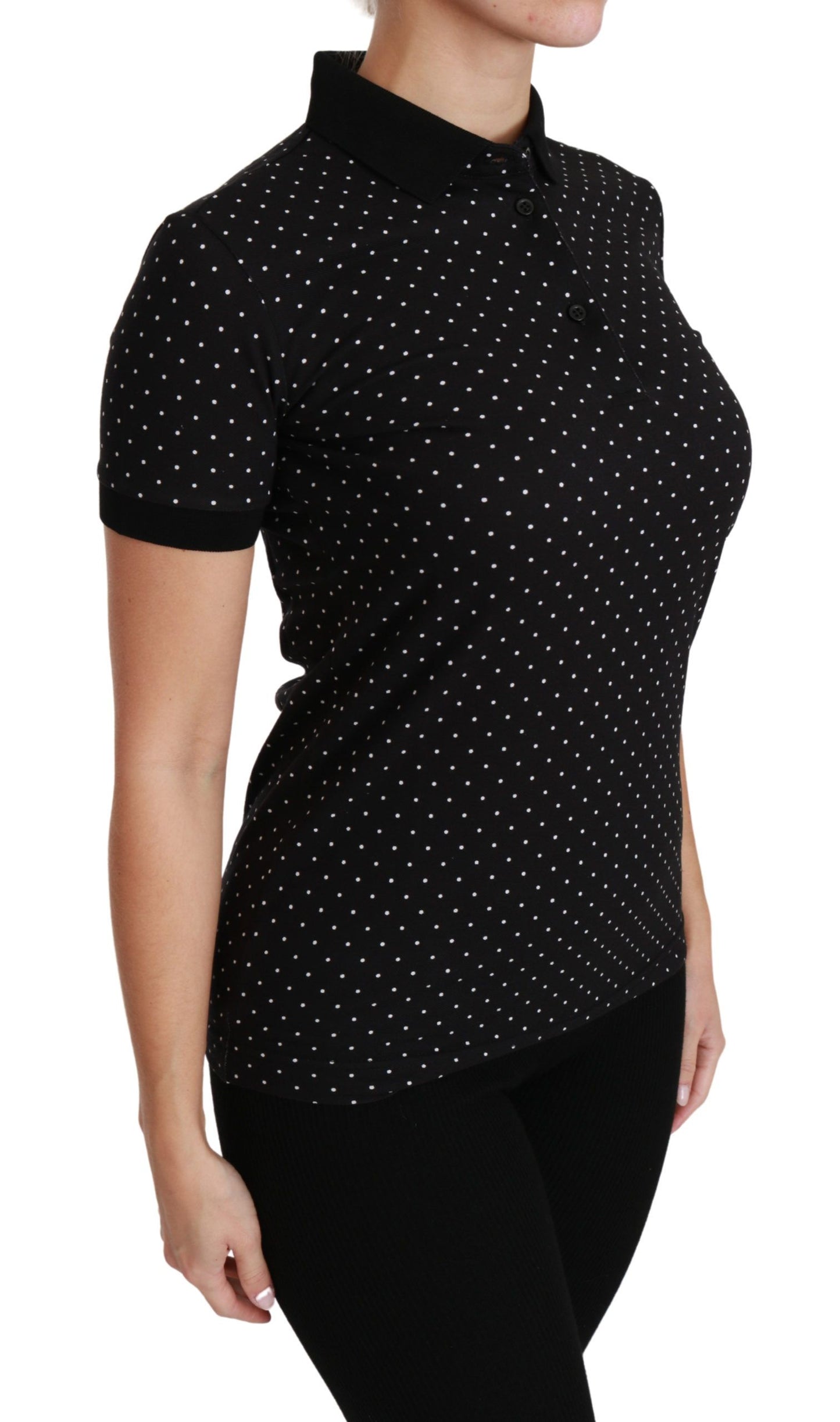 Dolce & Gabbana Elegant Black Dotted Polo Shirt Dolce & Gabbana