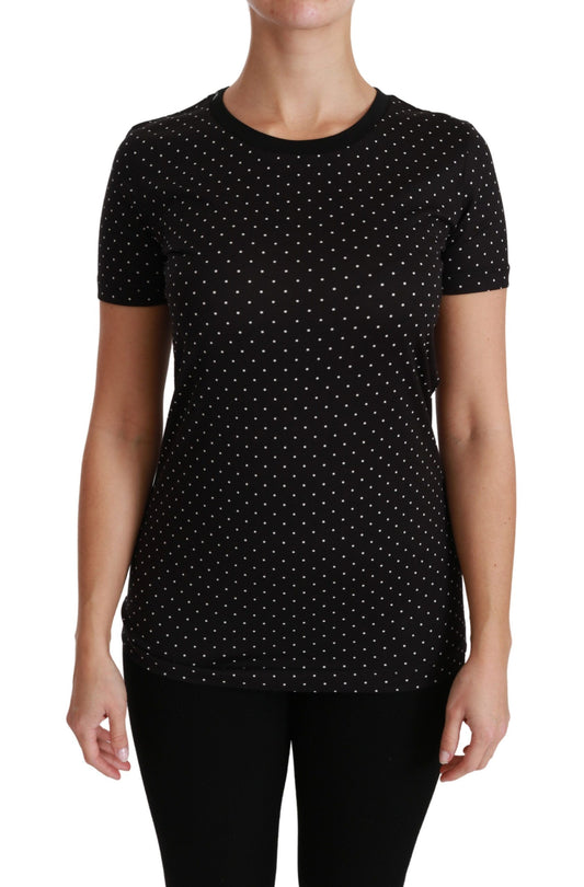 Dolce & Gabbana Chic Black Dotted Crewneck Cotton Tee Dolce & Gabbana