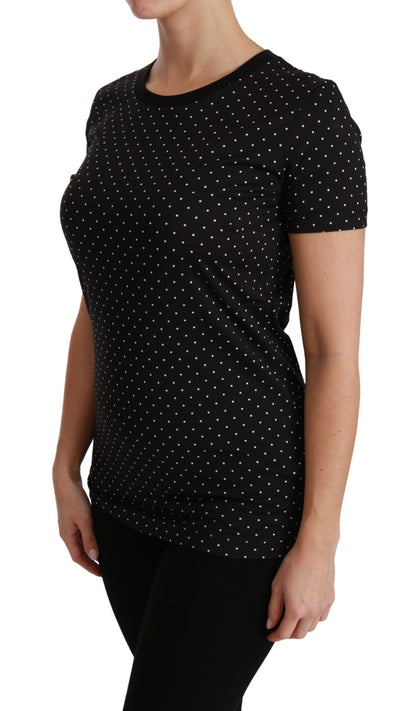 Dolce & Gabbana Chic Black Dotted Crewneck Cotton Tee Dolce & Gabbana