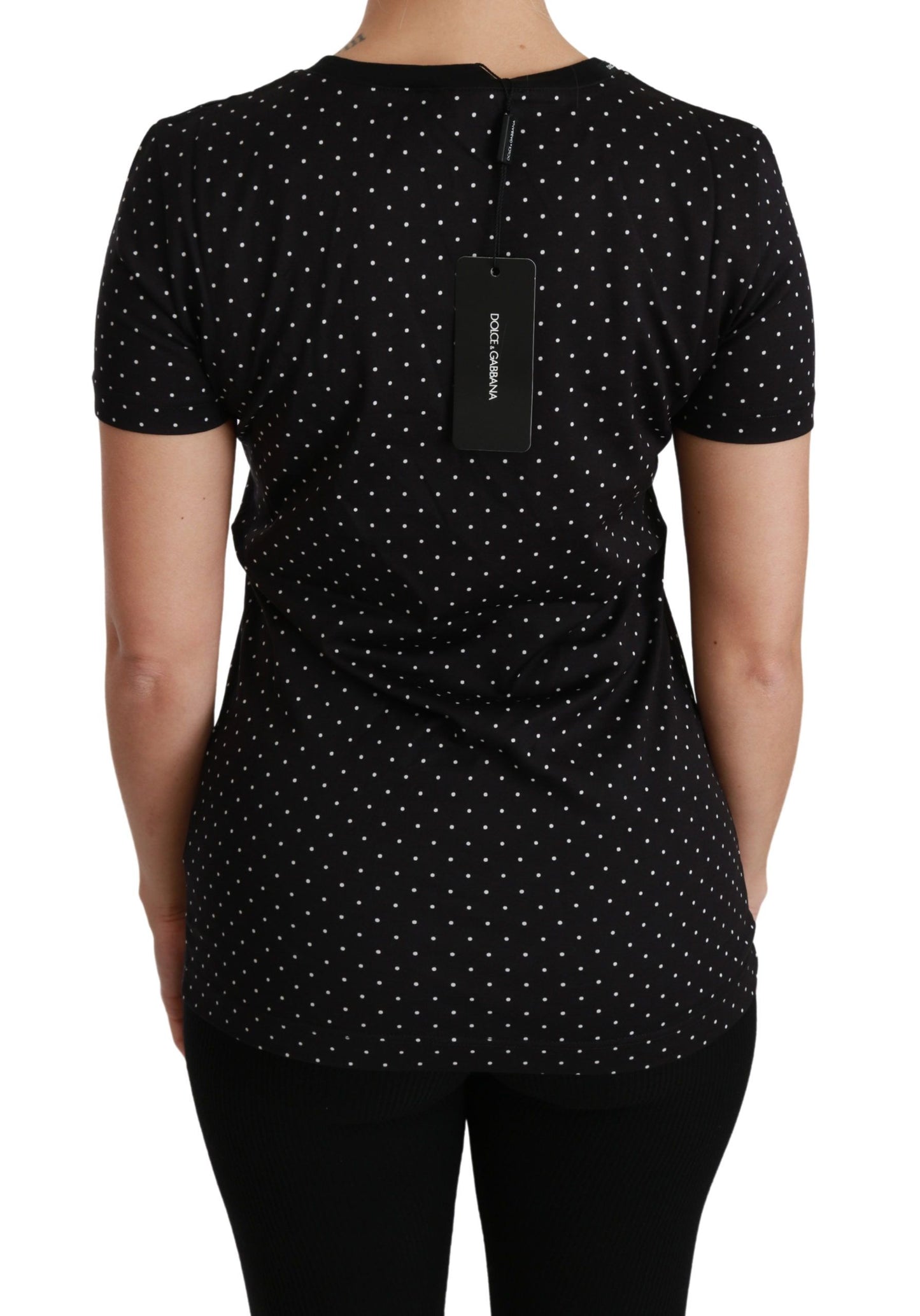 Dolce & Gabbana Chic Black Dotted Crewneck Cotton Tee Dolce & Gabbana