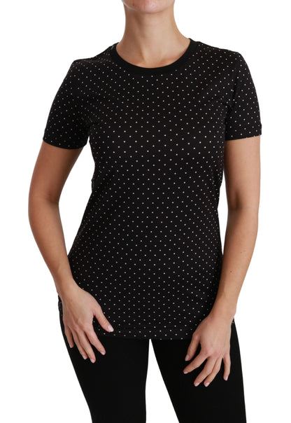 Dolce & Gabbana Chic Black Dotted Crewneck Cotton Tee Dolce & Gabbana