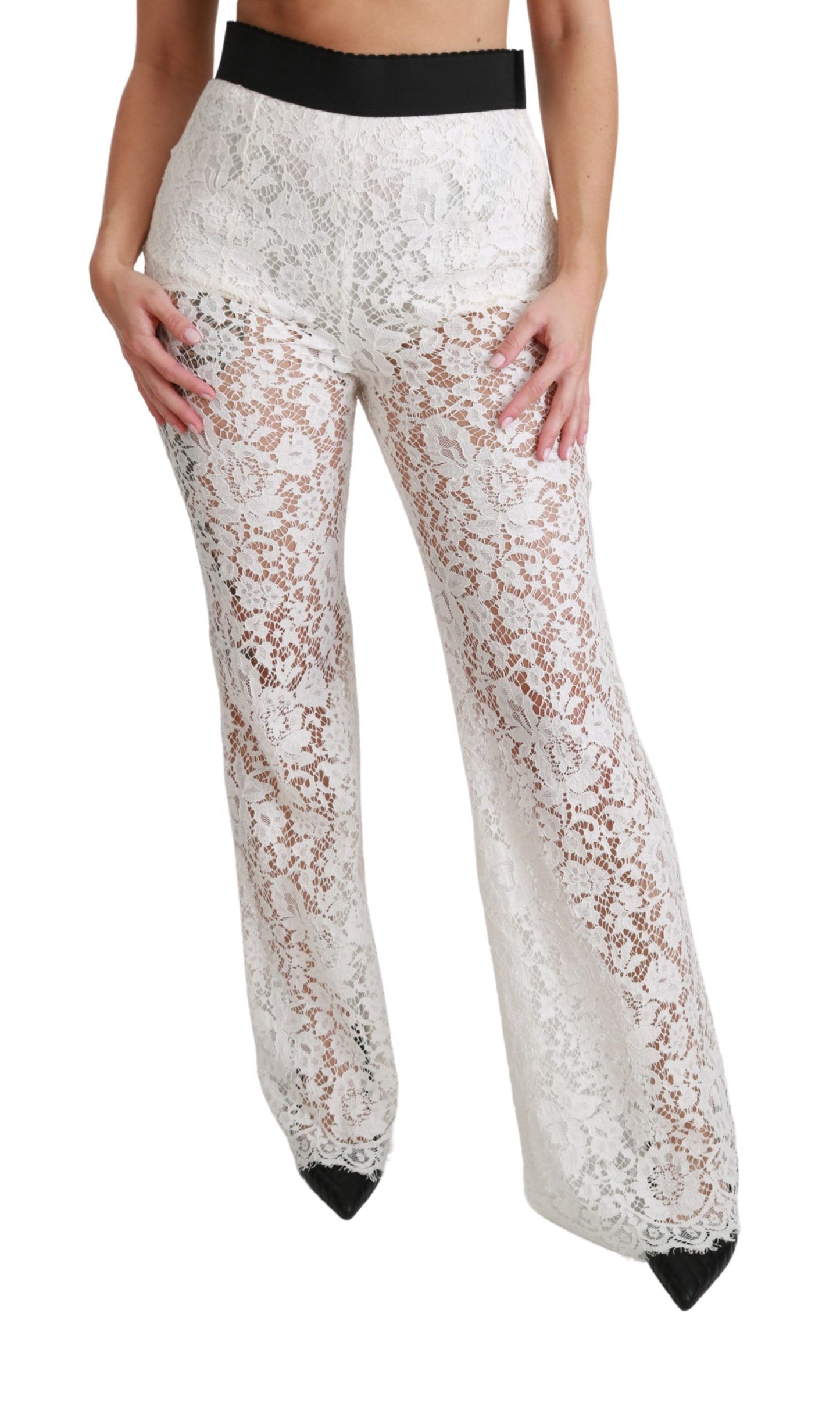 Dolce & Gabbana Elegant White Lace High Waist Pants Dolce & Gabbana