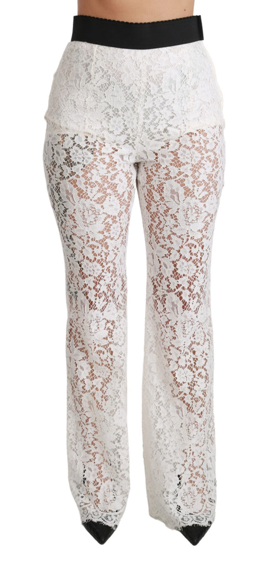 Dolce & Gabbana Elegant White Lace High Waist Pants Dolce & Gabbana