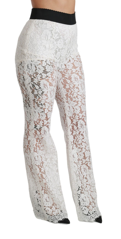 Dolce & Gabbana Elegant White Lace High Waist Pants Dolce & Gabbana