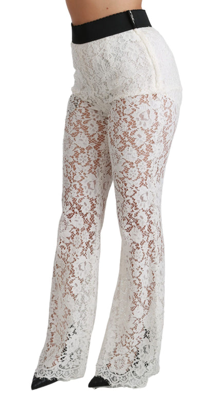 Dolce & Gabbana Elegant White Lace High Waist Pants Dolce & Gabbana