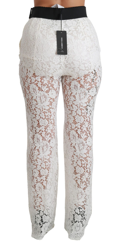 Dolce & Gabbana Elegant White Lace High Waist Pants Dolce & Gabbana