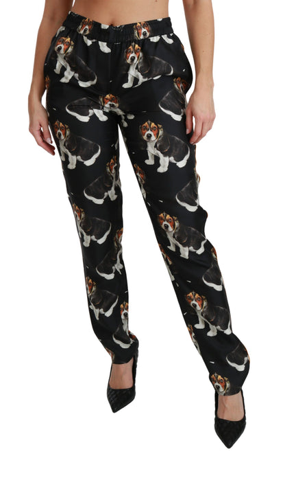 Dolce & Gabbana Elegant Silk Puppy Dog Print Pants Dolce & Gabbana