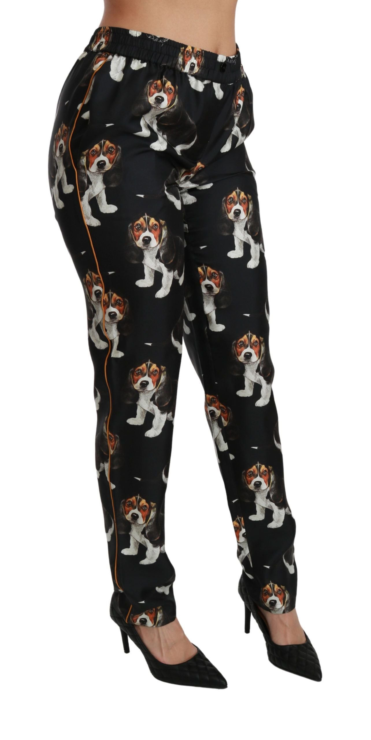 Dolce & Gabbana Elegant Silk Puppy Dog Print Pants Dolce & Gabbana