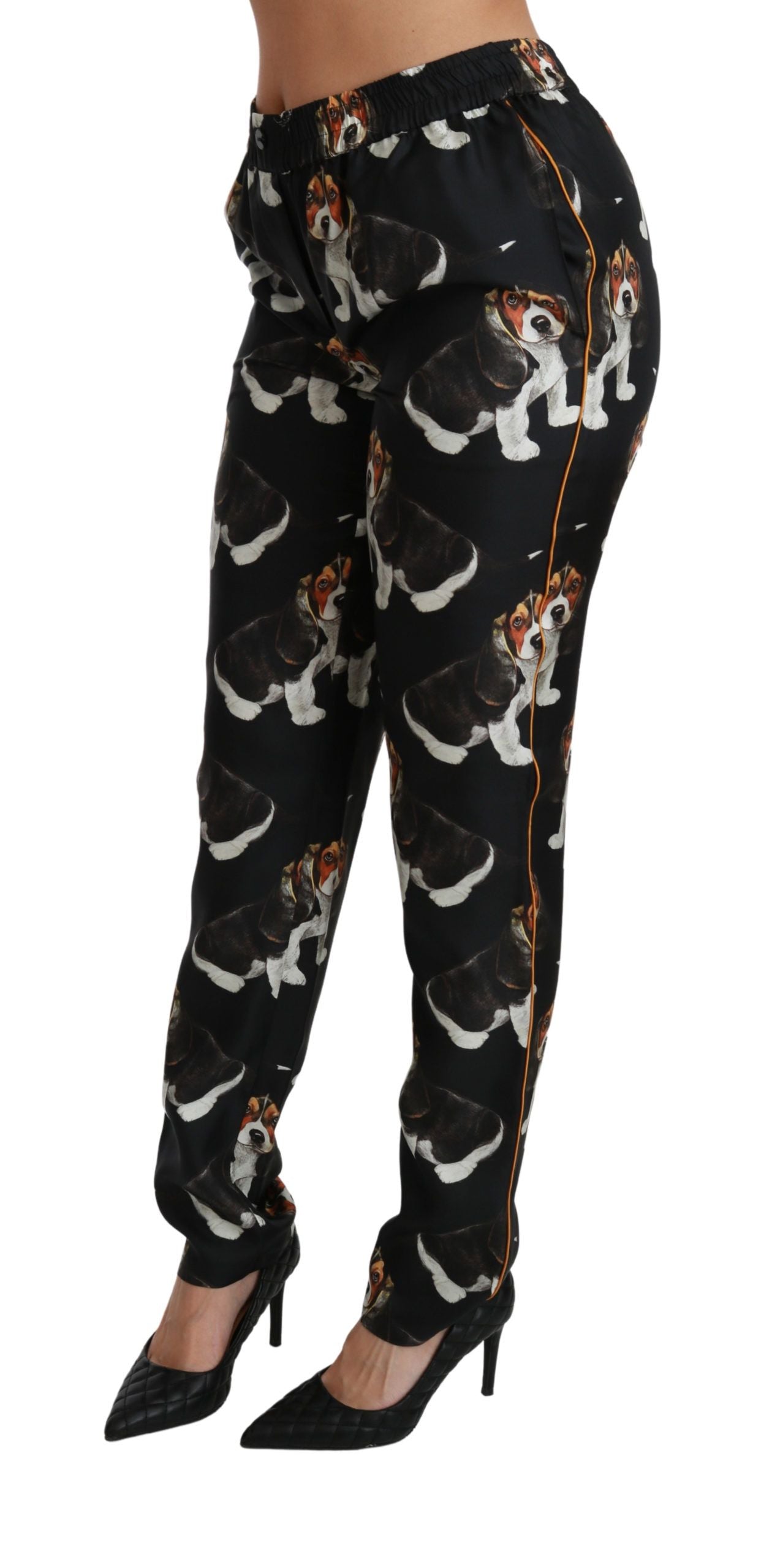 Dolce & Gabbana Elegant Silk Puppy Dog Print Pants Dolce & Gabbana