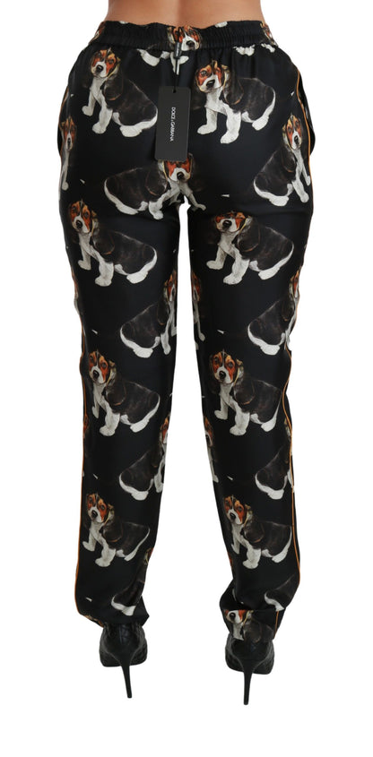 Dolce & Gabbana Elegant Silk Puppy Dog Print Pants Dolce & Gabbana