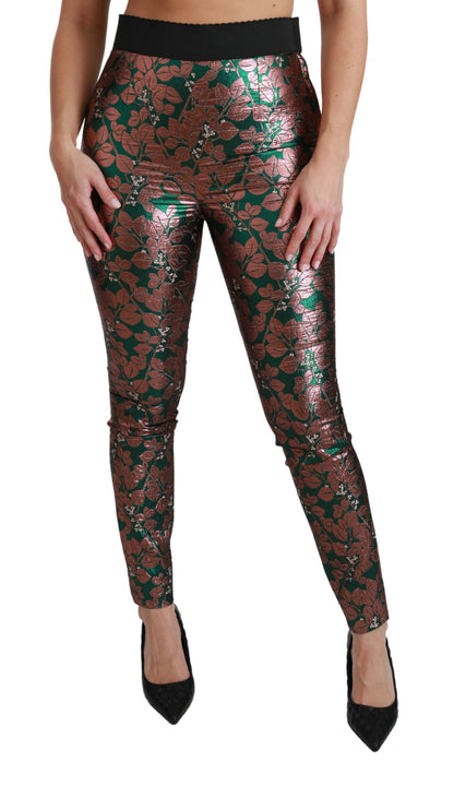 Dolce & Gabbana Elegant Bronze Leaf Metallic Trousers Dolce & Gabbana