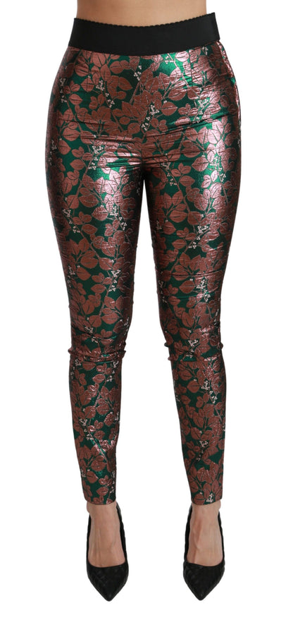 Dolce & Gabbana Elegant Bronze Leaf Metallic Trousers Dolce & Gabbana