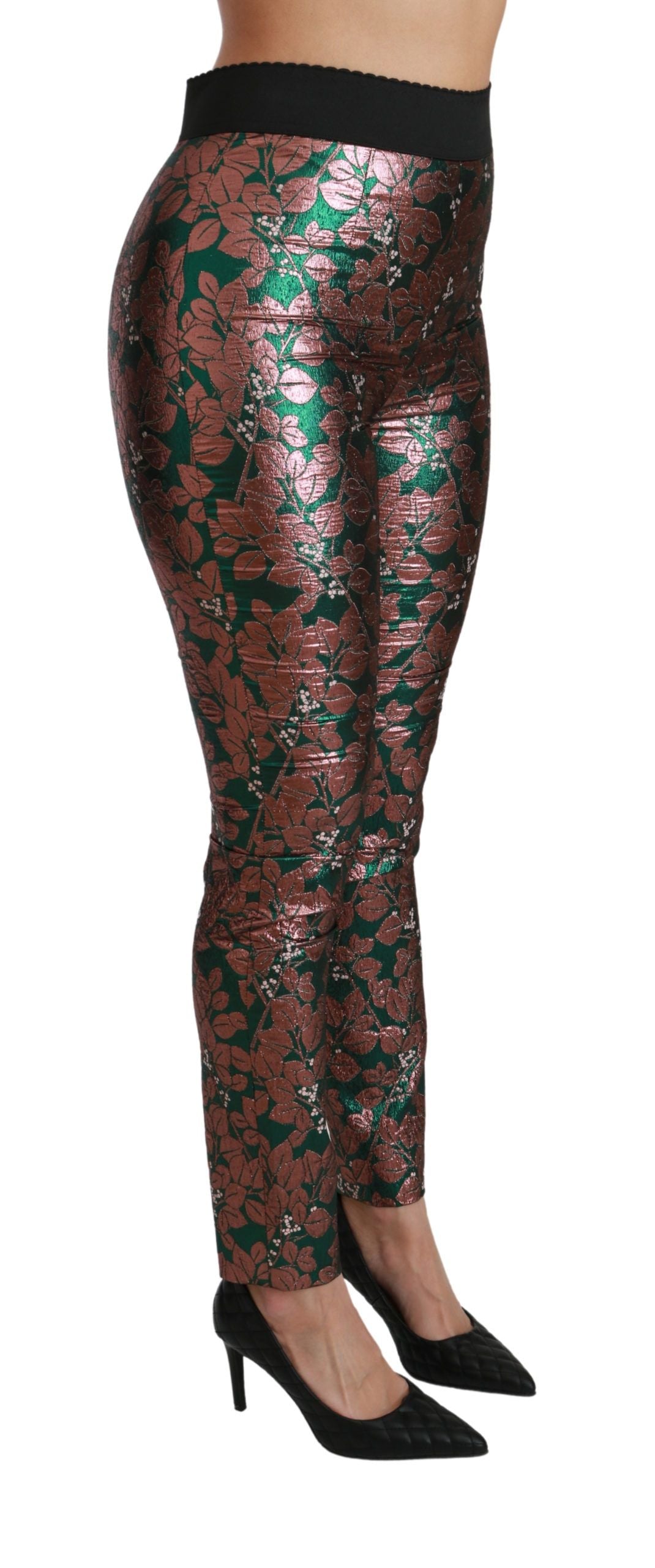 Dolce & Gabbana Elegant Bronze Leaf Metallic Trousers Dolce & Gabbana