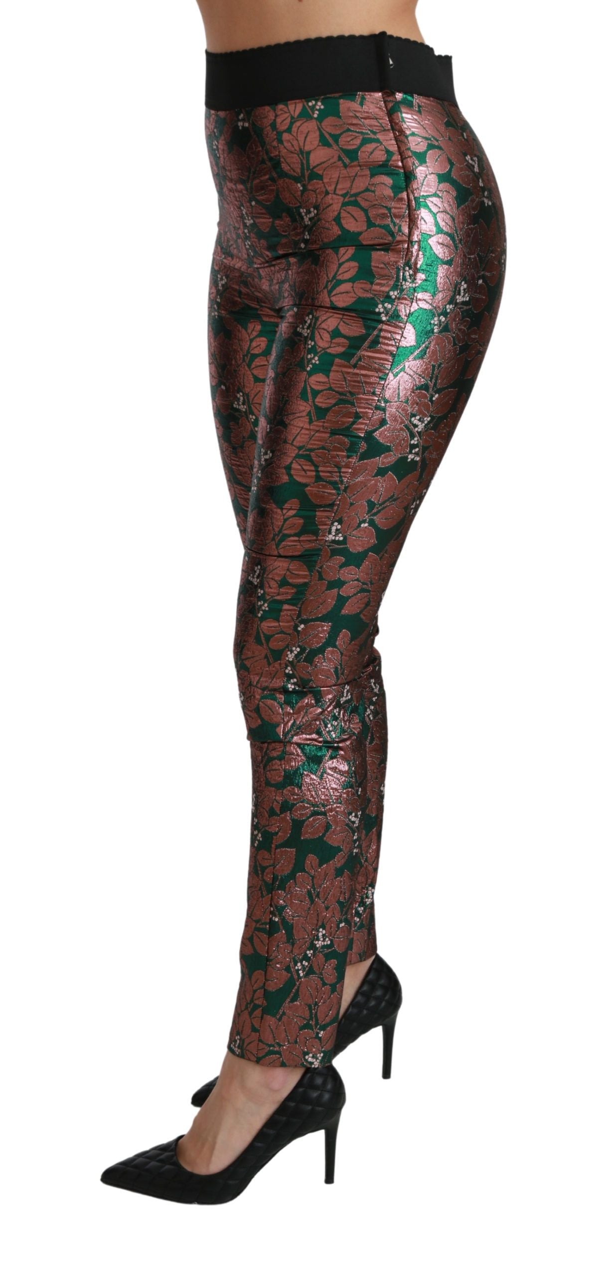 Dolce & Gabbana Elegant Bronze Leaf Metallic Trousers Dolce & Gabbana