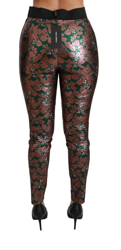 Dolce & Gabbana Elegant Bronze Leaf Metallic Trousers Dolce & Gabbana