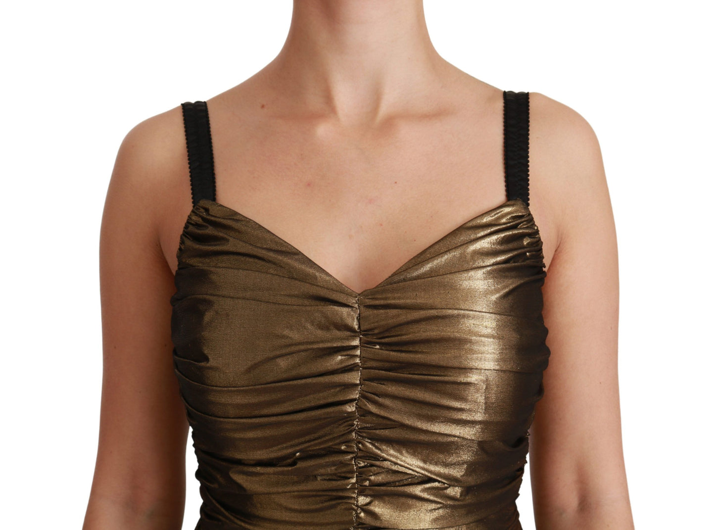 Dolce & Gabbana Gold Stretch Lame Ruched Dress Dolce & Gabbana