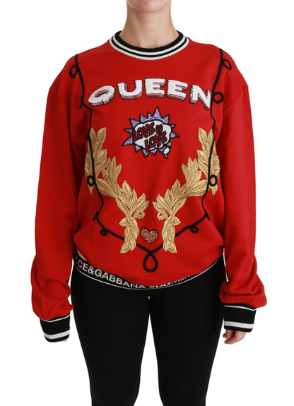 Dolce & Gabbana Radiant Red Sequined Crew Neck Sweater Dolce & Gabbana